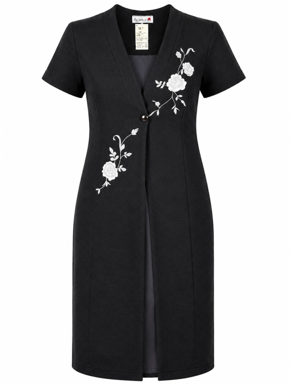 Scarlett Black Midi Dress with White Floral Embroidery
